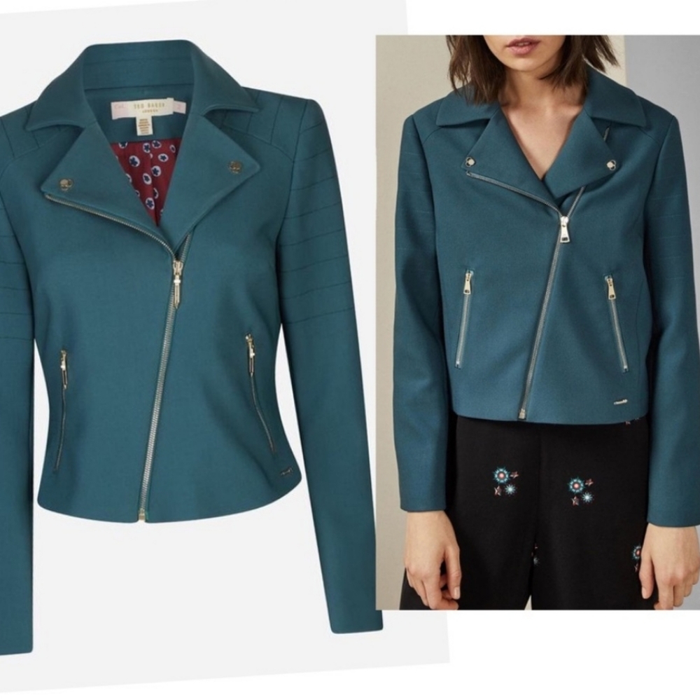 Ted Baker London Colour By Numbers Nisah Biker Jacket In Teal